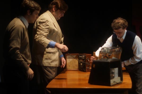 From left: Casey Cunningham, Andrew D. Wold and Matt Henderson in Throughline Theatre's The Farnsworth Invention.