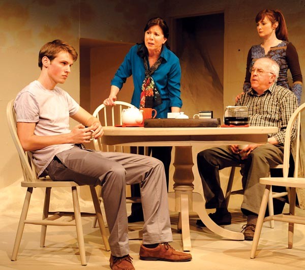 From left to right: Justin Mark DeWolf, Holly Thuma, Daina Michelle Griffith and Larry John Meyers in MIA, at The Rep.