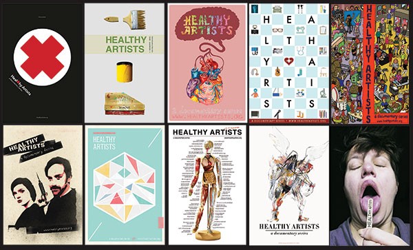Images from the Healthy Artists poster competition, held earlier this year at ModernFormations Gallery. Clockwise from upper left: Art by Doug Dean; David Bernabo; Andy Scott; Jasen Lex; Lizzee Solomon; Jenn Gooch; Seth Clark; Jim Rugg; Mundania Horvath; and Stephanie Armbruster