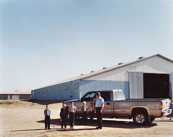 Joel Sternfeld's "New Elm Springs Colony," depicting Hutterites in South Dakota