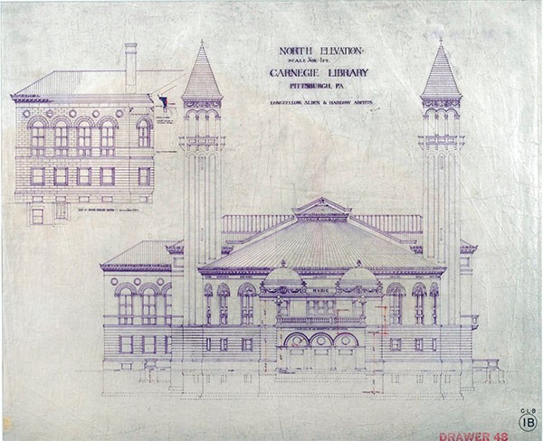 Longfellow, Alden &amp; Harlow Architects' elevation of the Carnegie Library of Pittsburgh (1887-92)