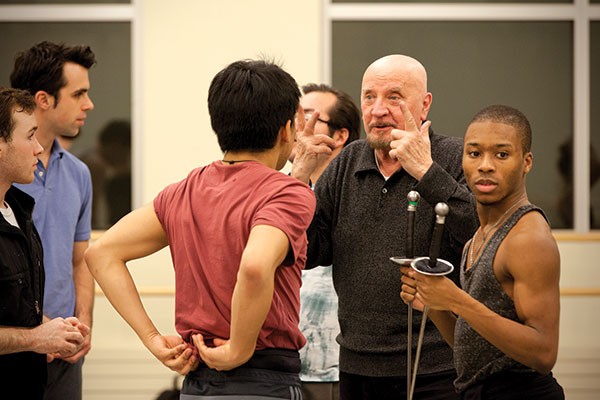 Nicolas Petrov (gesturing) instructs Point Park dance students.