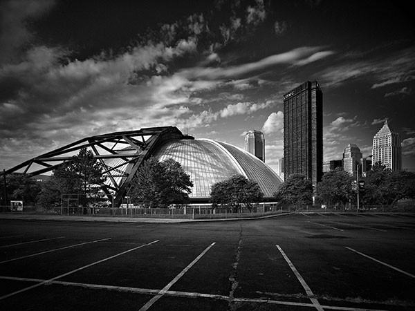 Sunset over a landmark: one of Ed Massery's images of the now-vanished Civic Arena