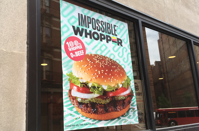 Impossible Whopper advertisement on Downtown Pittsburgh Burger King restaurant