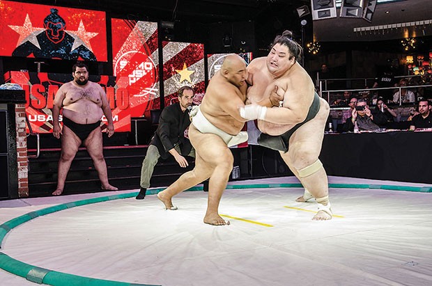 Sumo champions Byamba (left) and Yama will clash Jan. 21 at Stage AE.