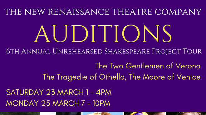 New Renaissance Theatre Company: 2019 Unrehearsed Shakespeare Project Auditions