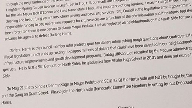 Pro-Darlene Harris mailer accuses Peduto, Bobby Wilson of trying to buy election with “East End money”