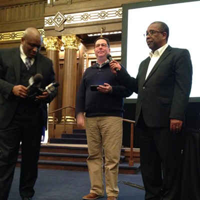 Pittsburgh Mayor Bill Peduto and Chief Cameron McLay stand in support with interfaith and activist communities
