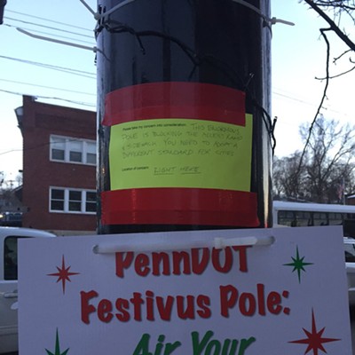 Lawrenceville residents protest PennDOT traffic signal placement with 'Festivus' pole