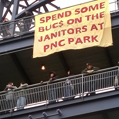 Janitors calling for $15/hour demonstrate on Pittsburgh Pirates opening day