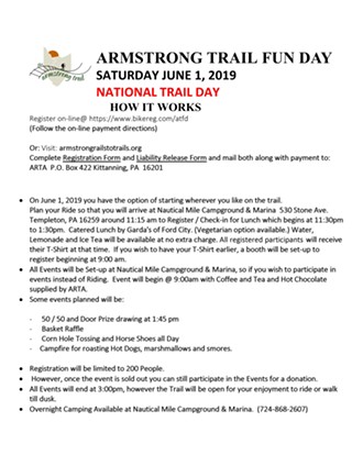 ARMSTRONG TRAIL FUN DAY celebrating NATIONAL TRAIL DAY