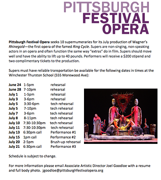 Pittsburgh Festival Opera seeking paid supernumeraries