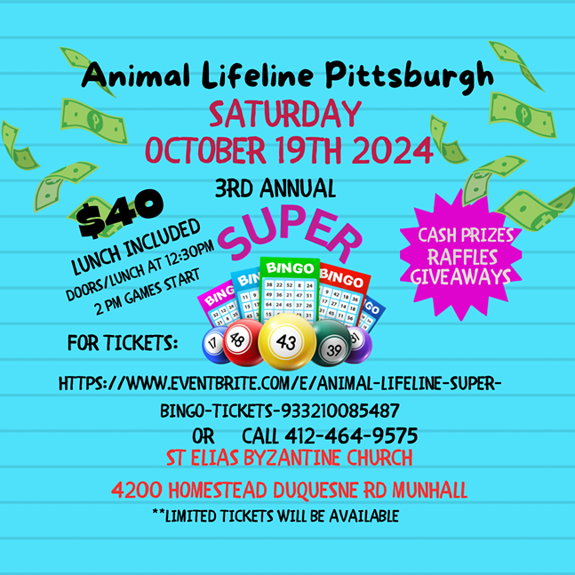 Super Bingo for Animal Lifeline Pittsburgh