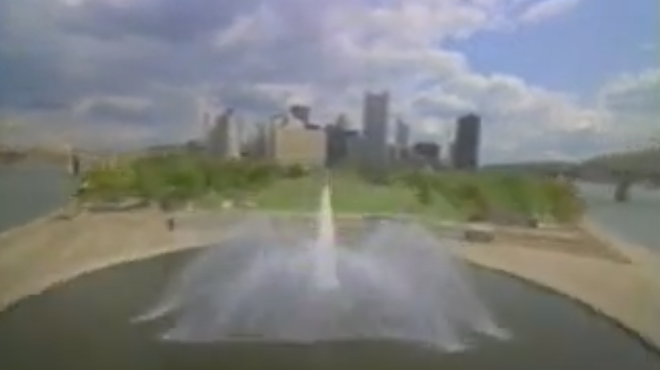 A blurry image of the Pittsburgh skyline ca. 1985.