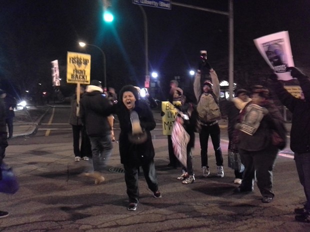 Protesters march through East Liberty to Zone 5 Police Headquarters demanding justice for Leon Ford