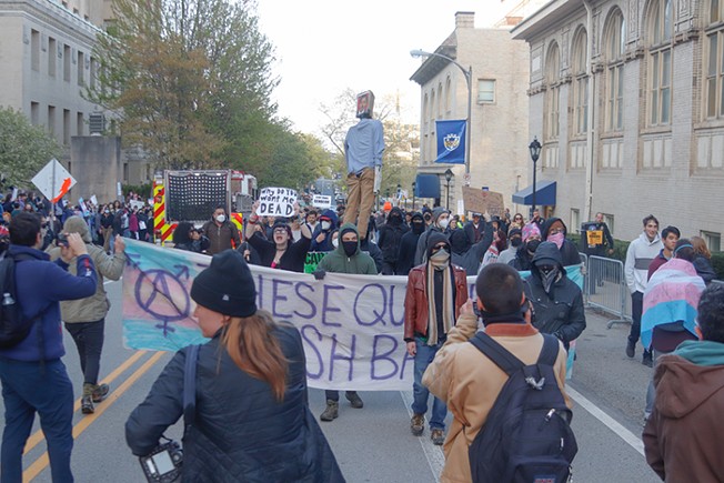 Protestors invoke chants and fire outside Pitt's anti-trans "debate"