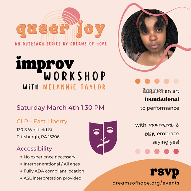 Queer Joy: improv workshop flyer