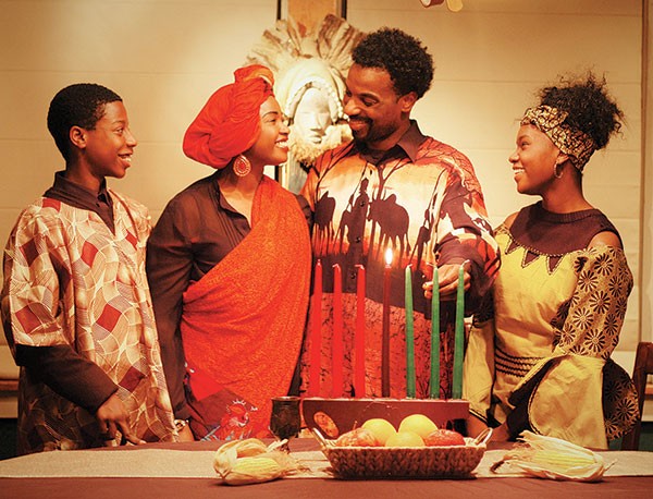 Sundiata Rice, Melessie Clark, LaMar Darnell Fields and Nia Washington in Ubuntu Holiday, at Pittsburgh Playwrights