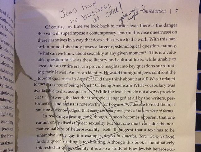 Swastikas and anti-Semitic vandalism found in book in CMU library