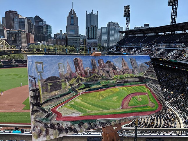 Painting the corner: British artist on mission to live-paint all 30 major league baseball parks lands at PNC Park