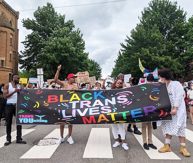 Hundreds march to Pittsburgh's City-County Building in support Black trans lives