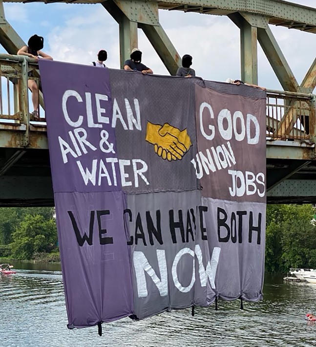 Banner hung from Beaver County bridge denounces Shell cracker plant (2)