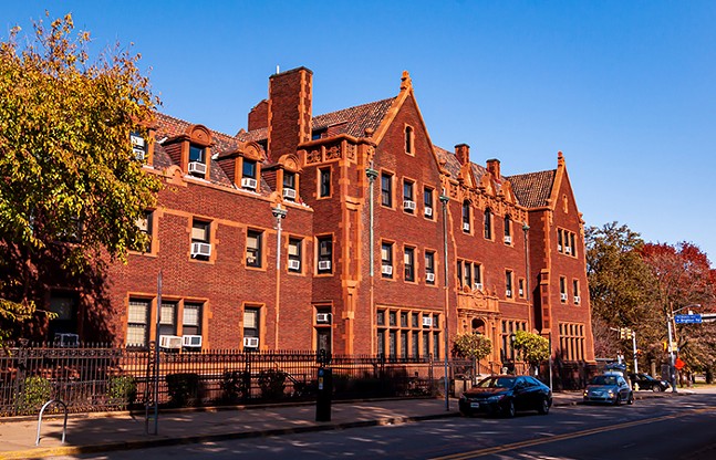 A large red brick building