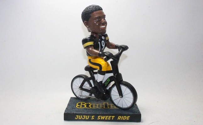 You can now buy a bobblehead of Pittsburgh Steelers receiver JuJu Smith-Schuster on his bike