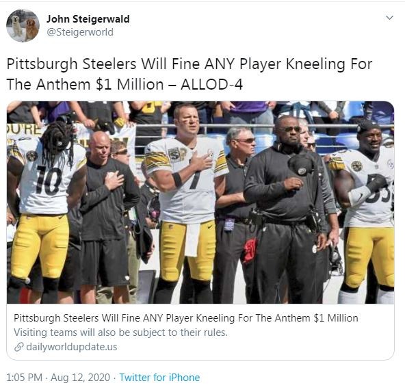 Pittsburgh Steelers Player Announces He Won't Kneel For National Anthem -  The Spun: What's Trending In The Sports World Today