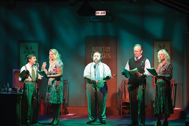 Brad Campbell, Sarah Parker, Andy Coleman, Bob Ference and Helga Terre in South Park Theatre’s Vintage Hitchcock